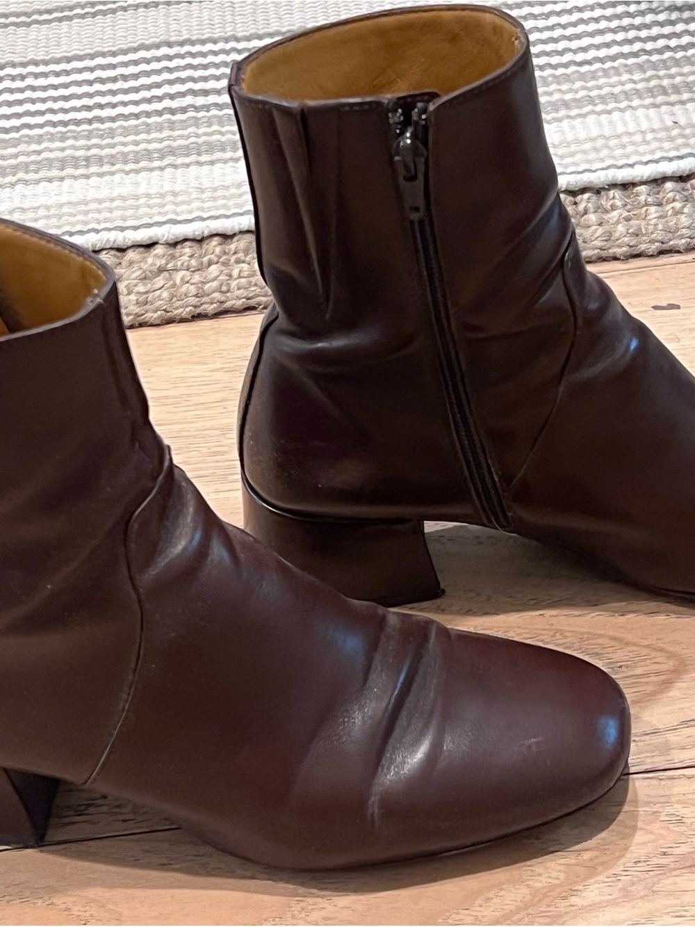 Sezane Brown Leather Ankle Boots, with Side Zip - Picture 2 of 5